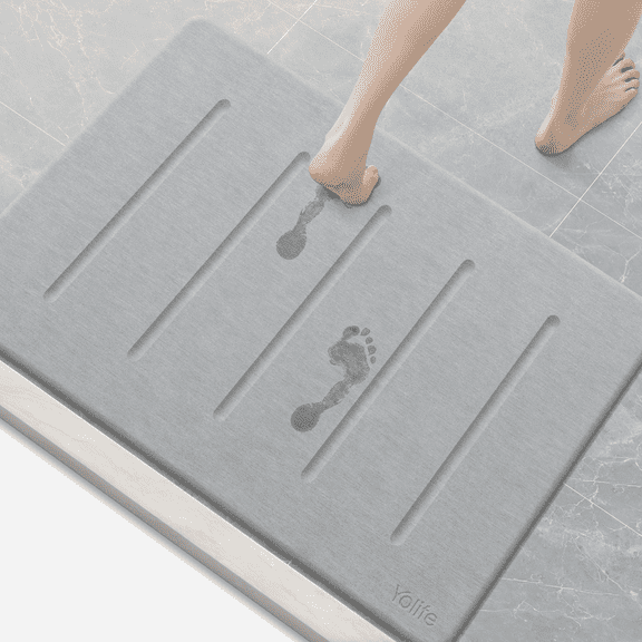 Yolife 32"x20" Diatomite Bath Mat, Super Absorbent Quick-Dry Bathroom Rug, Non-Slip Natural Diatomaceous Earth Mat for Shower, Kitchen, Entryway, Easy to Clean,Light Grey