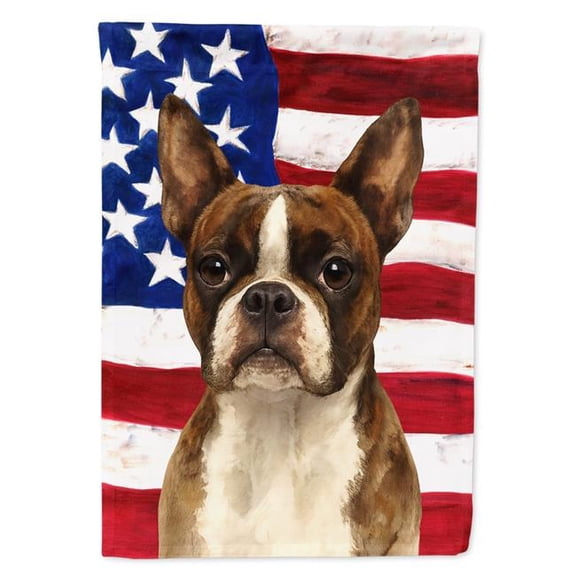 Carolines Treasures WDK6044GF 15.5 x 11.25 in. Brindle & White Boston Terrier American Flag Garden Flag