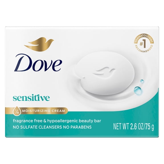 Dove Beauty Bar Soap For Sensitive Skin, Sensitive, Fragrance Free And Hypoallergenic ,2.6 oz