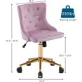 thumbnail image 2 of HYJY Mauve Purple Armless Home Office Desk Chair with Gold Base/Wheels, Small Cute Vanity/Makeup Chair with Back for Bedroom, Upholstered Adjustable Rolling Swivel Nail Chair for Women/Girls, 2 of 19