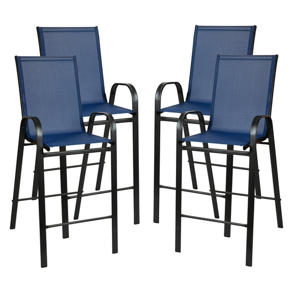Flash Furniture 4 Pack Brazos Series Navy Outdoor Barstools with Flex Comfort Material and Metal Frame