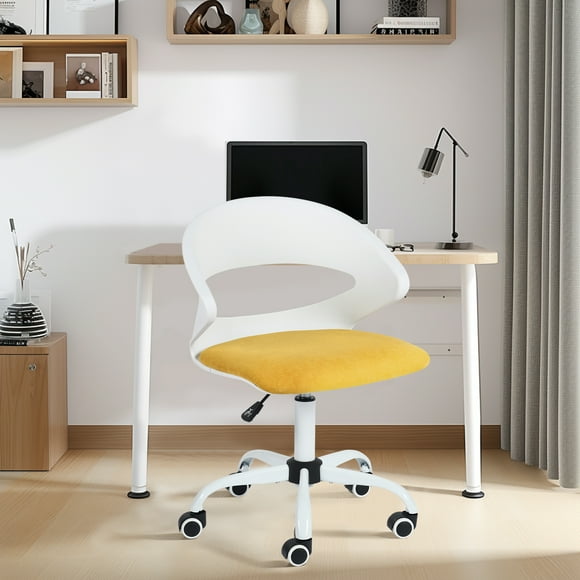 Homy Casa Chaise de Bureau Moderne - avec Bras et Roues, Chaise de Travail à Roulettes Réglable pour Petits Espaces, Jaune