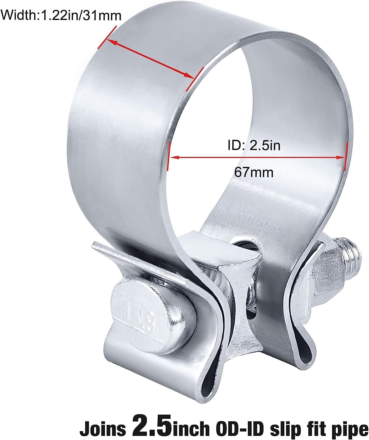 YIUIY 4PCS 2.5" Inch T409 Stainless Steel Narrow Band Exhaust Clamps Seal Band