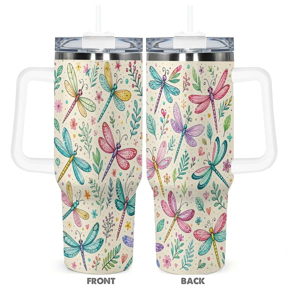 Dragonfly 40oz Travel Tumbler With Handle Lid And Straw