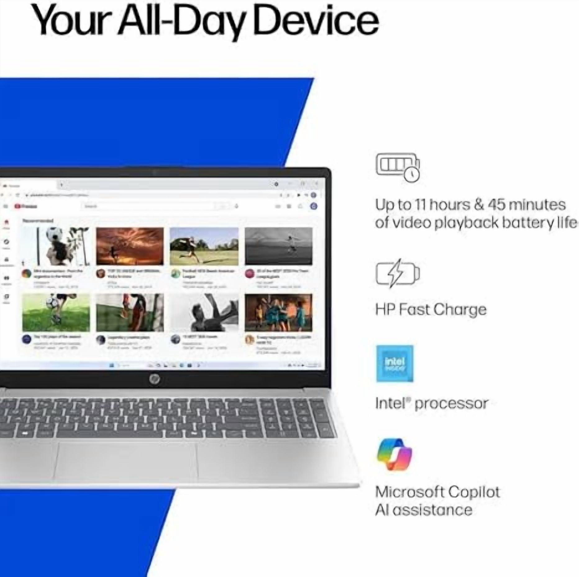 HP 15.6" Laptop, Intel Processor N100,4GB RAM,128GB UFS, Natural Silver, Windows 11 Home in S Mode, 15-fd0001dx