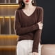 thumbnail image 1 of Suéter de cuello en V para mujer, suéter suelto de color sólido, jersey sencillo, camisa base, ropa exterior, otoño nuevo, suéter de manga larga, top corto, 1 of 6