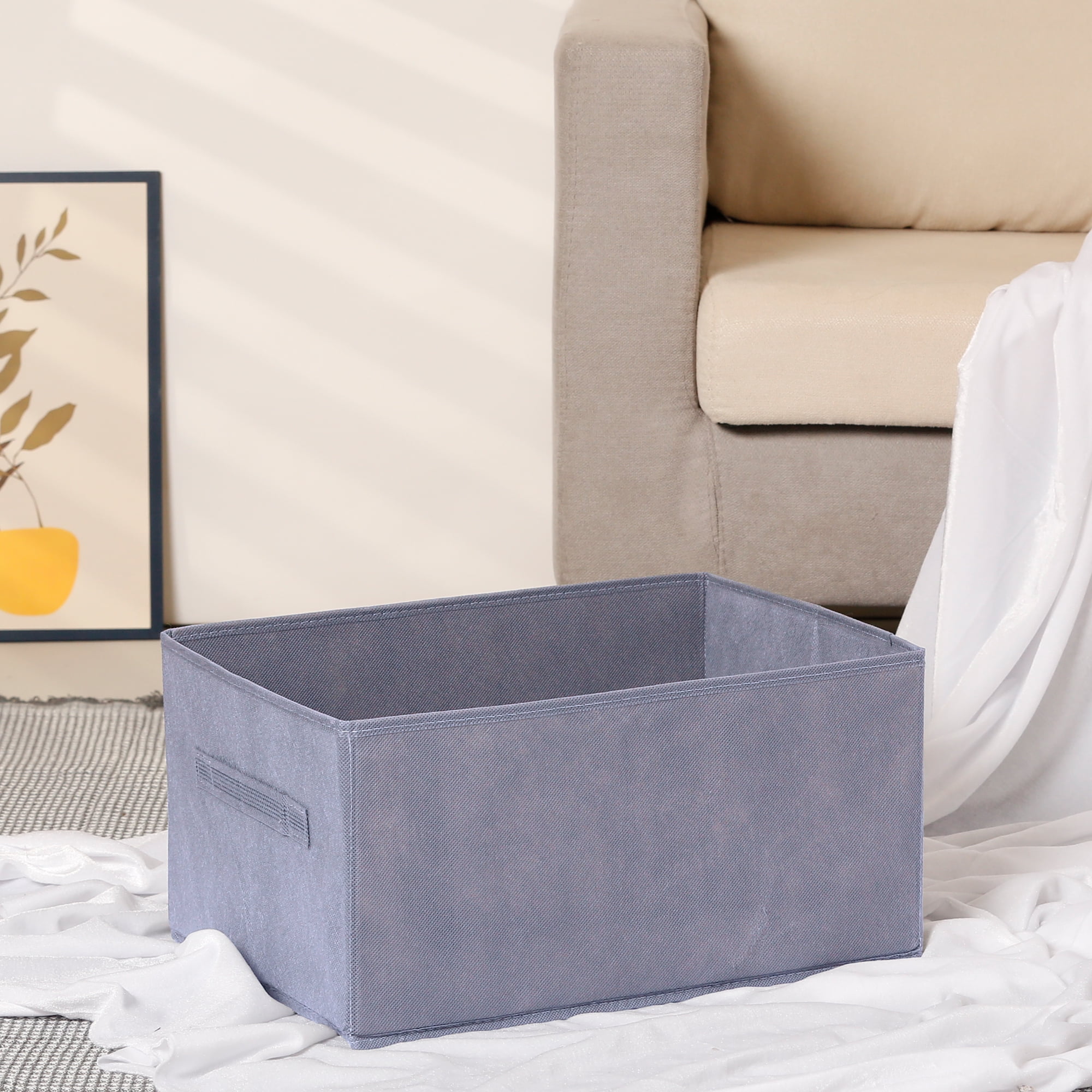 Unique Bargains Storage Cube Fabric Bin with Handles 1 Pc Basket Grey 16x11x8"