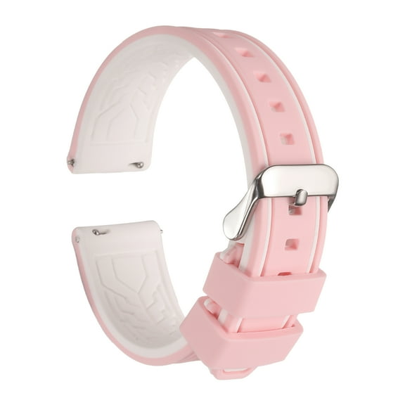 Uxcell Silicone Watch Bands 20mm Width Soft Quick Release Rubber Watch Bands with Silver Tone Buckle for Men Women, Pink White
