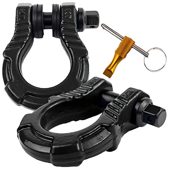 GearAmerica UBER Manilles avec Verrou Antivol - 80,000 Lbs (40 T) Force - Connectez Sangle de Remorquage Ou Ligne de Treuil pour Récupération Tout-Terrain, Anneaux en D et Serrure de Sécurité UBER (Noir, 2 Pack)
