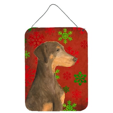 Carolines Treasures SS4686DS1216 Doberman Red and Green Snowflakes Holiday Christmas Wall or Door Hanging Prints 12WX16H