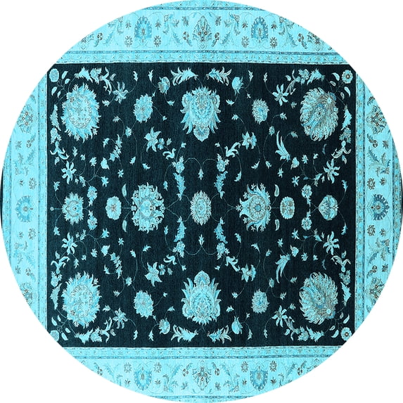 Ahgly Company Indoor Round Oriental Light Blue Industrial Area Rugs, 6' Round
