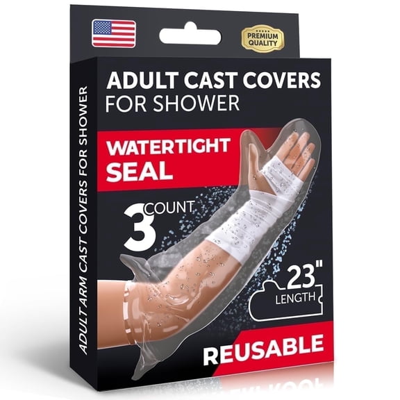 100% Waterproof Cast Covers for Shower Arm - Tight Seal - 3pk Adult Reusable Cast Protectors - Half Arm Bag Sleeves