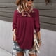 thumbnail image 2 of Jersey de mujer Top empalme de encaje plisado manga 3/4 cuello redondo blusa transpirable para mujer dama vino rojo XL, 2 of 6
