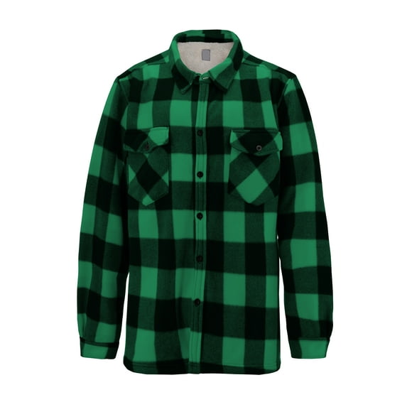 Men's Casual Flannel Button Up Plaid Fleece Warm Sherpa Lined Lightweight Jacket (Green, 3XL )