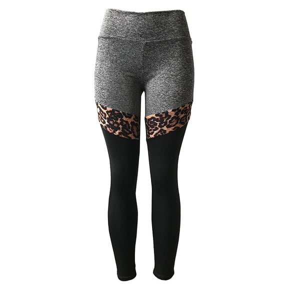 Leggings for Women Tummy Control Block Color Sport Waist High Leopard Patchwork Stretchy Yoga Pants,Grey,XL