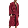thumbnail image 2 of Mens Robes Long Sleeve Open Front Pajamas Bathrobes with Pockets and Belt Casual Color Block Soft Long-Length Sleepwear Homewear Bath Robe, 2 of 8