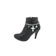 thumbnail image 2 of Women Silver Metal Chain Boot Bracelet Shoe Cross Charm Anklet Turquoise Blue, 2 of 16