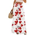 thumbnail image 2 of Women's Fashion Pocket Valentine's Day Print Stretch Adjustable Drawstring Wide Leg Pants, Elastic Waist Holiday Pants, Casual Lounge Wear for Women,White,S, 2 of 7