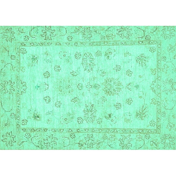 Ahgly Company Indoor Rectangle Oriental Turquoise Blue Traditional Area Rugs, 7' x 9'
