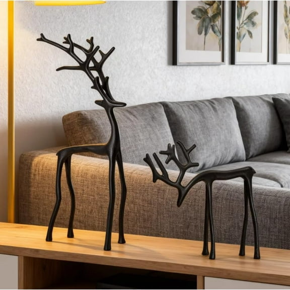 Guvpev Set of 2 Metal Reindeer Christmas Ornaments, 2025 Black Reindeer Christmas Decor, Elegant Indoor Holiday Decor, Vintage Standing Deer for Mantel Coffee Table Office Indoor Use