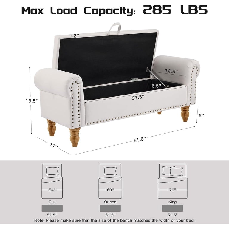 Howcool 51.5" Linen Storage Ottoman Bench, Beige photo 4