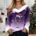 thumbnail image 2 of larppty Christmas Sweater for Women - Faux Fur Trim V-Neck Pullover with Festive Holiday Graphics (Purple, 3XL), 2 of 5