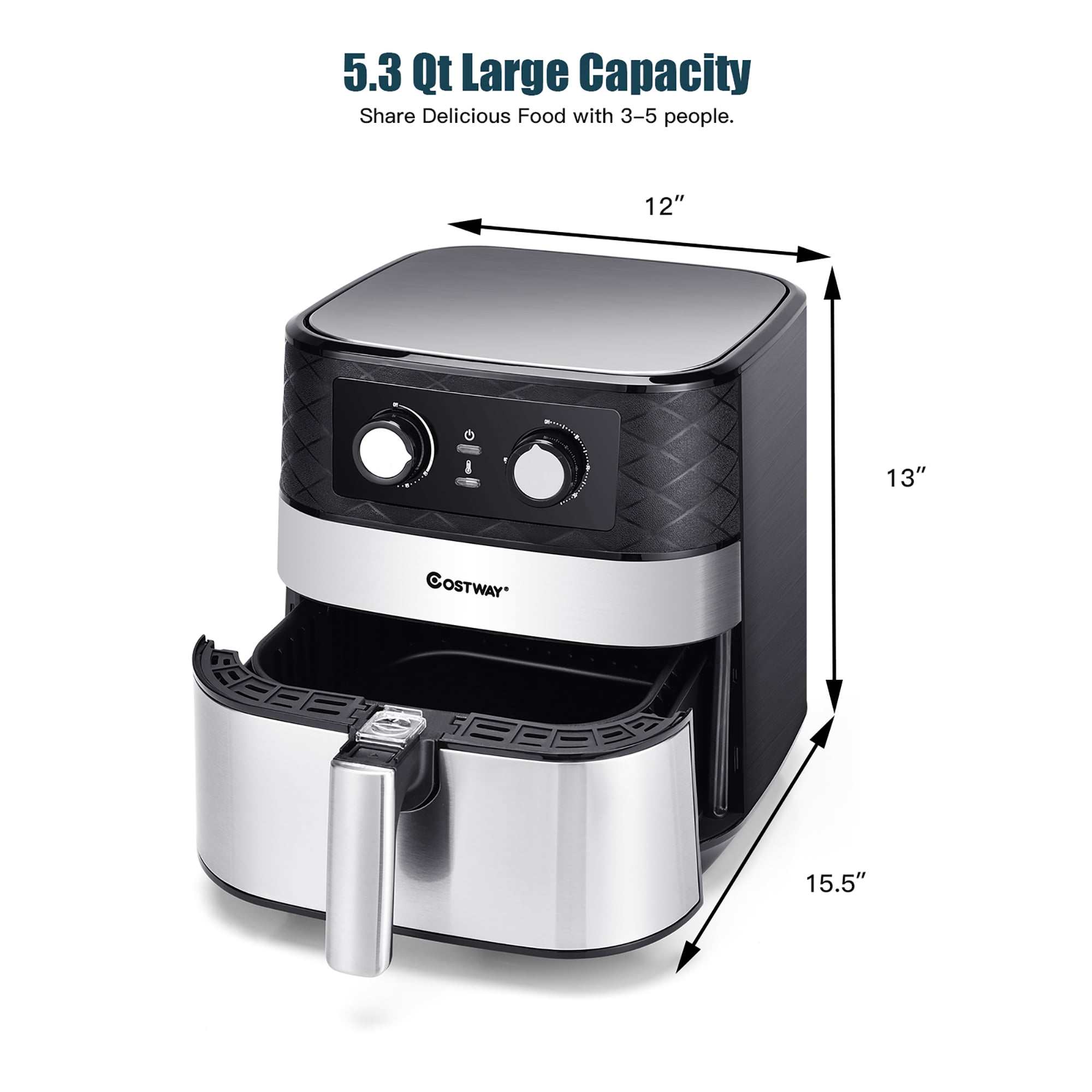 Costway Brandclub Costway 5.3 QT Electric Hot Air Fryer 1700W Stainless steel Non Stick Fry Basket