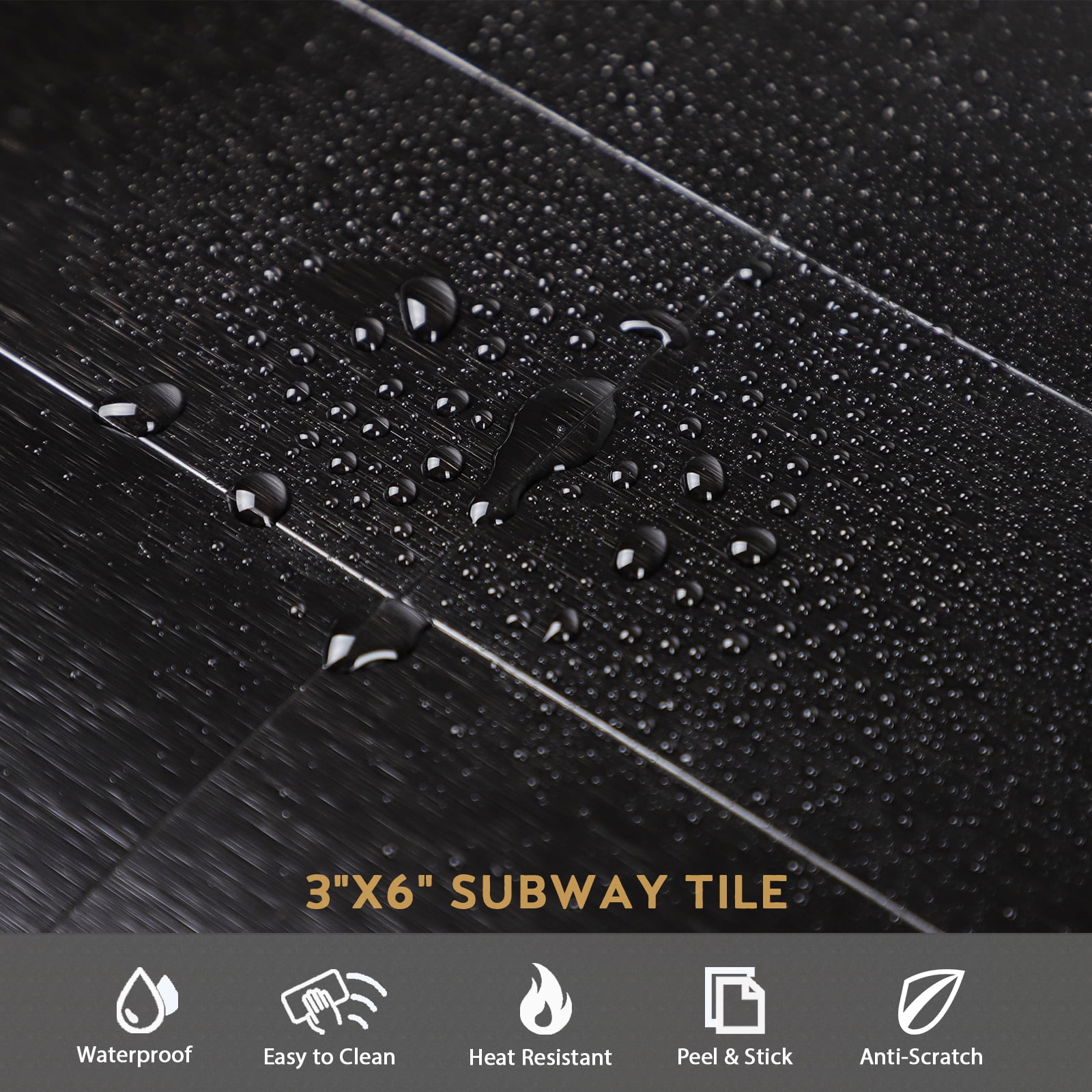 48 Pieces Black Peel and Stick Backsplash Subway Tile, 3"x6" Brushed Metal Stick on Backsplash for Kitchen Bathroom