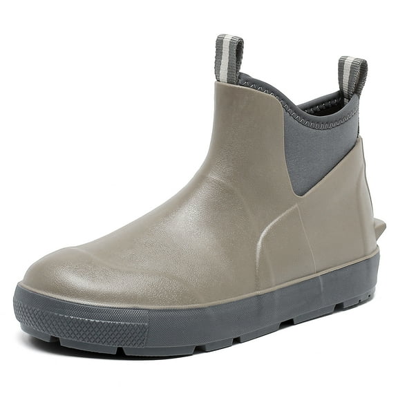 Lcamaw Men's Deck Boots, Waterproof Ankle Rain Boots with Anti-Slip Traction, Rubber Garden & Fishing Boots for Boating, Camping, Farming & Outdoor Work