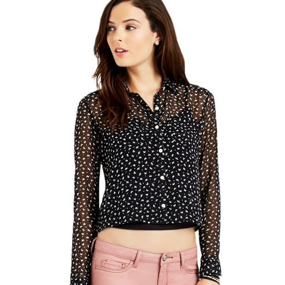 Aeropostale Womens Butterfly Woven Button Up Shirt, Black, Juniors, Small