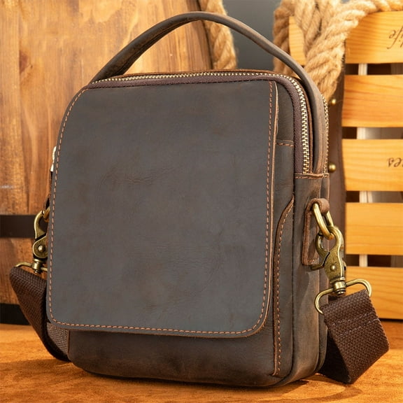 Handle Crossbody Bag Vertical Type Genuine Leather Cowhide Men's Shoulder Bag
