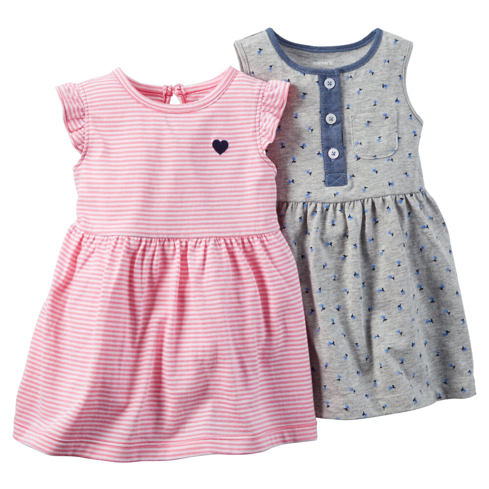 Carter's Baby Girl Pink/White 2pc Allover Elephant Print Dress Set NB 3M 6M 18M 