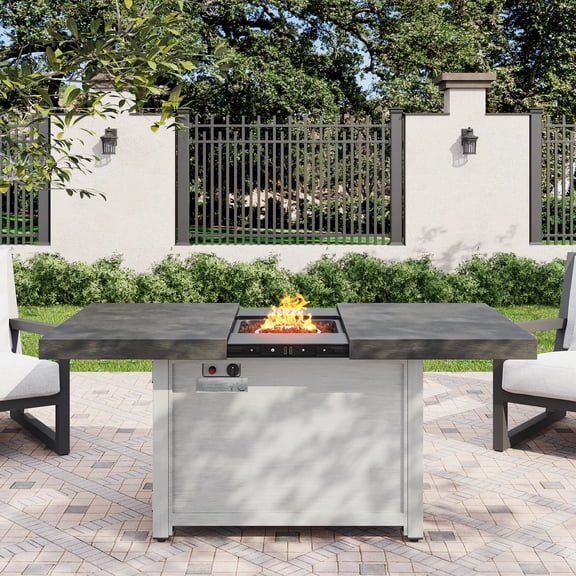 Extendable Rectangular Propane Fire Pit Table 50,000 BTU Gray