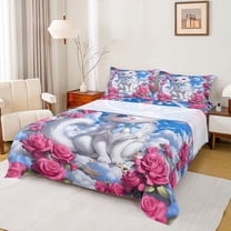 Castle Fairy Kids Teens Girls Kawaii Bow White Cat Twin Sheet Sets 3pcs,Pink Floral Rose Twin Fitted Sheet Microfiber,Starry Sky Breathable Flat Sheet,Microfiber Bedroom Decor