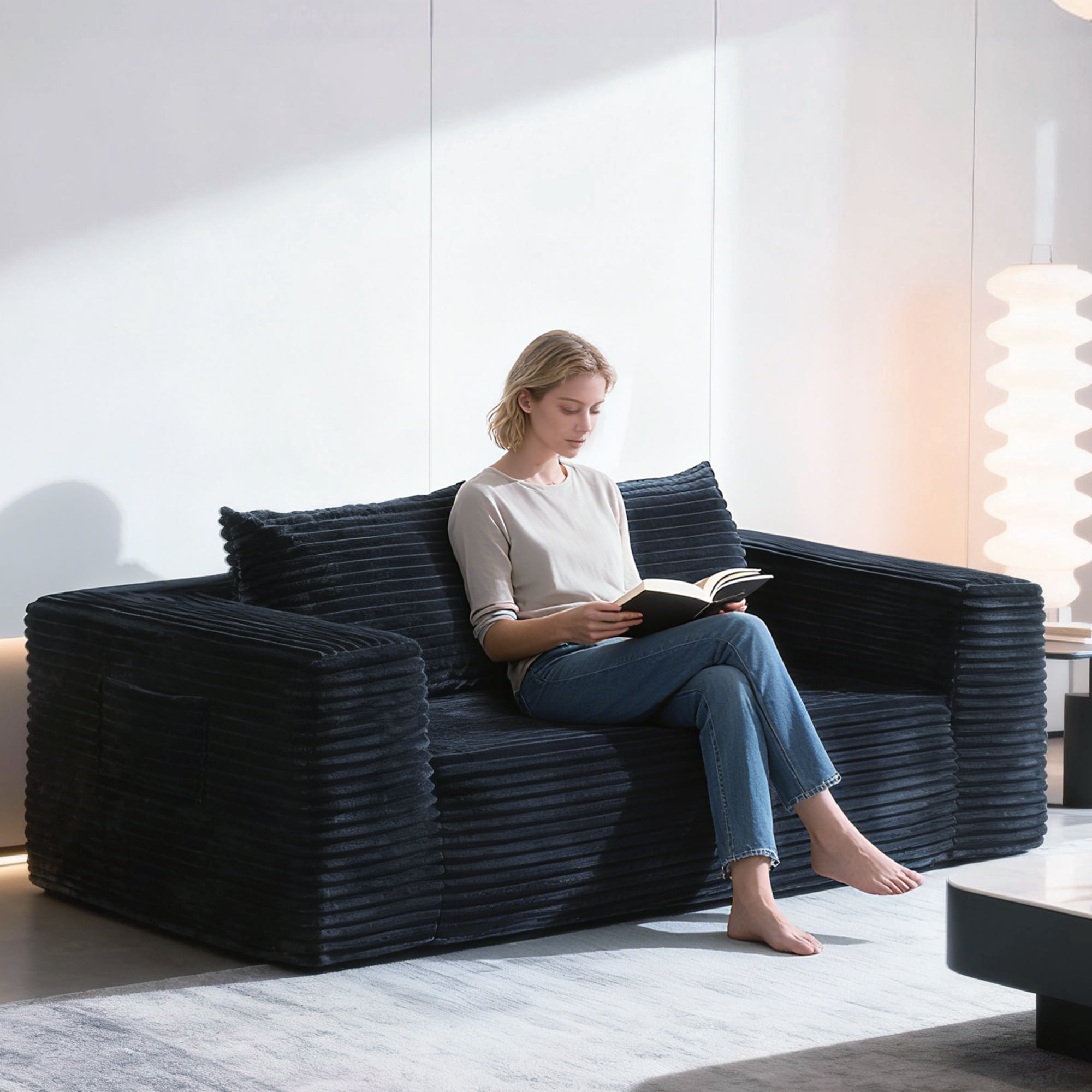 Elevon 71" Loveseat Sofa, Plush Corduroy 2-Seater Couch, Delivered in One Box, Deep Seat, No Assembly, Comfortable Sofa for Living Room, Bedroom, or Office