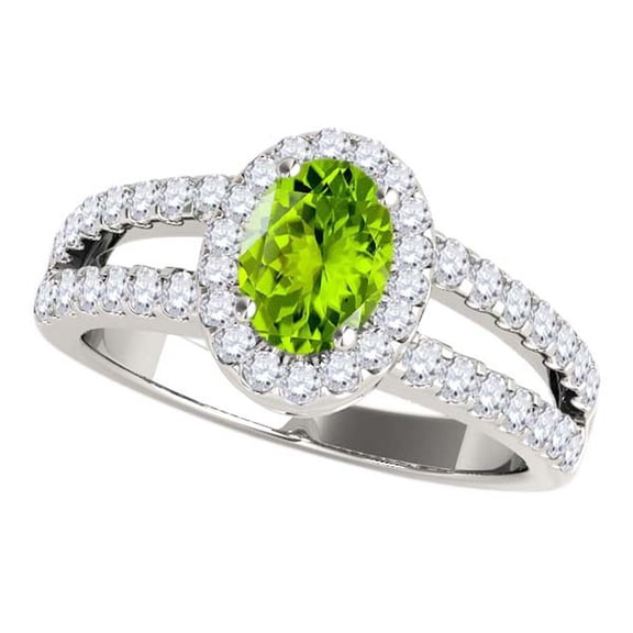 Mauli Jewels Rings for Women 1.65 Carat Diamond and Oval Shaped Peridot Ring 4-prong 10K White Gold