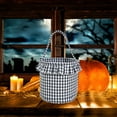 thumbnail image 4 of Black & Orange Halloween Plaid Basket with Tassel - 8.85x8.85x9.25in Barrel Shaped Treat Basket for Candy, Toys & Decor - Portable Trick or Treat Bucket for Kids & Party Supplies, 4 of 6