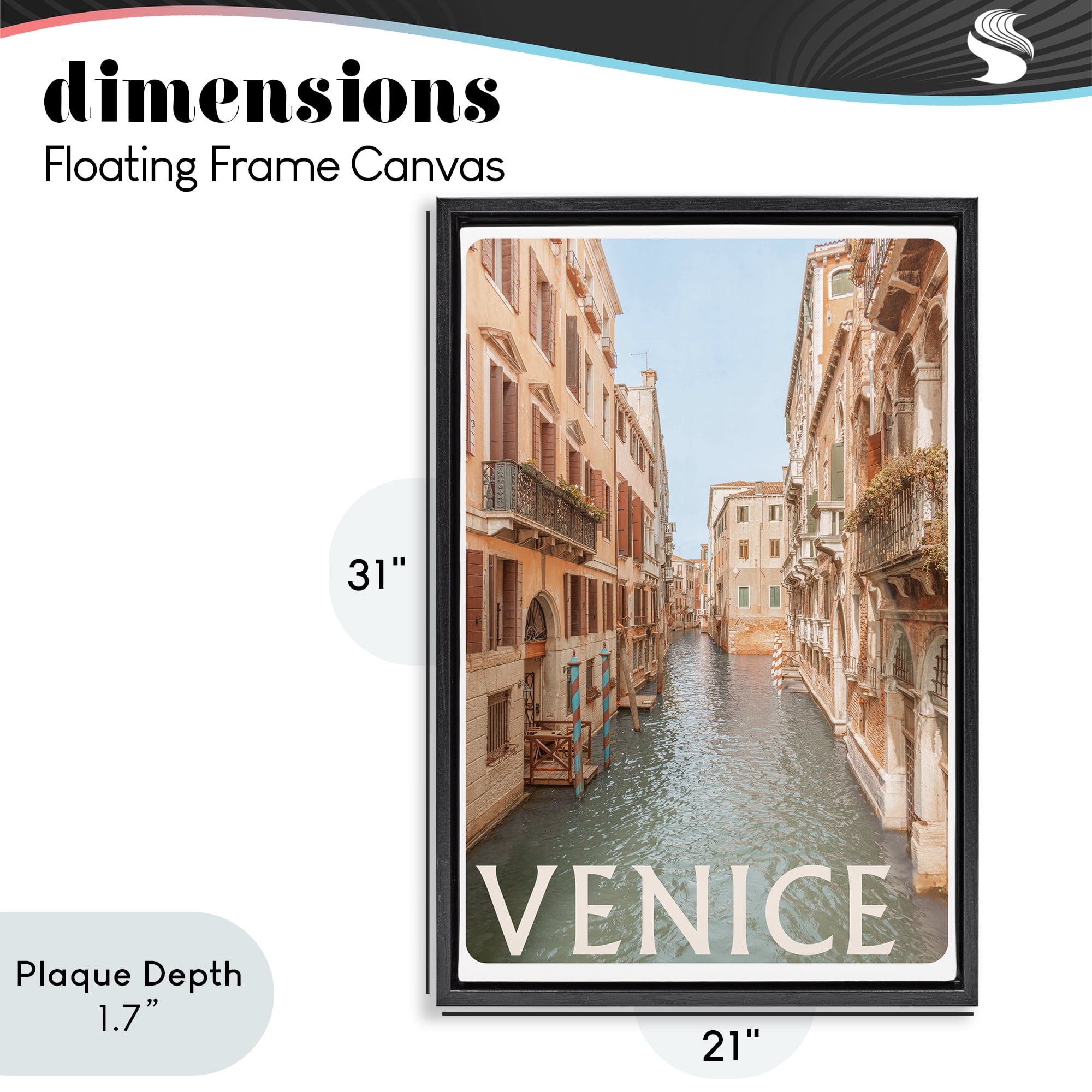 Stupell Industries Venice Canal Waterway Black Framed Floater Canvas Wall Art, design by Erin Marie