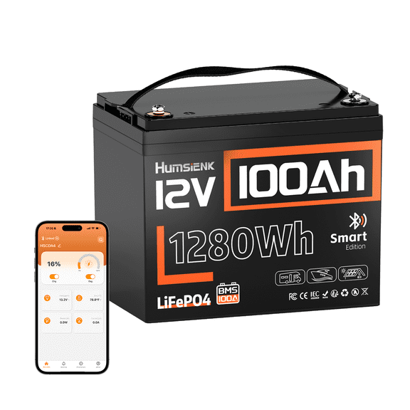 HumsiENK 12V 100Ah LiFePO4 Group 24 Battery with Bluetooth | 100A BMS & Low-Temp Cutoff for Trolling Motor, RV & Marine Use