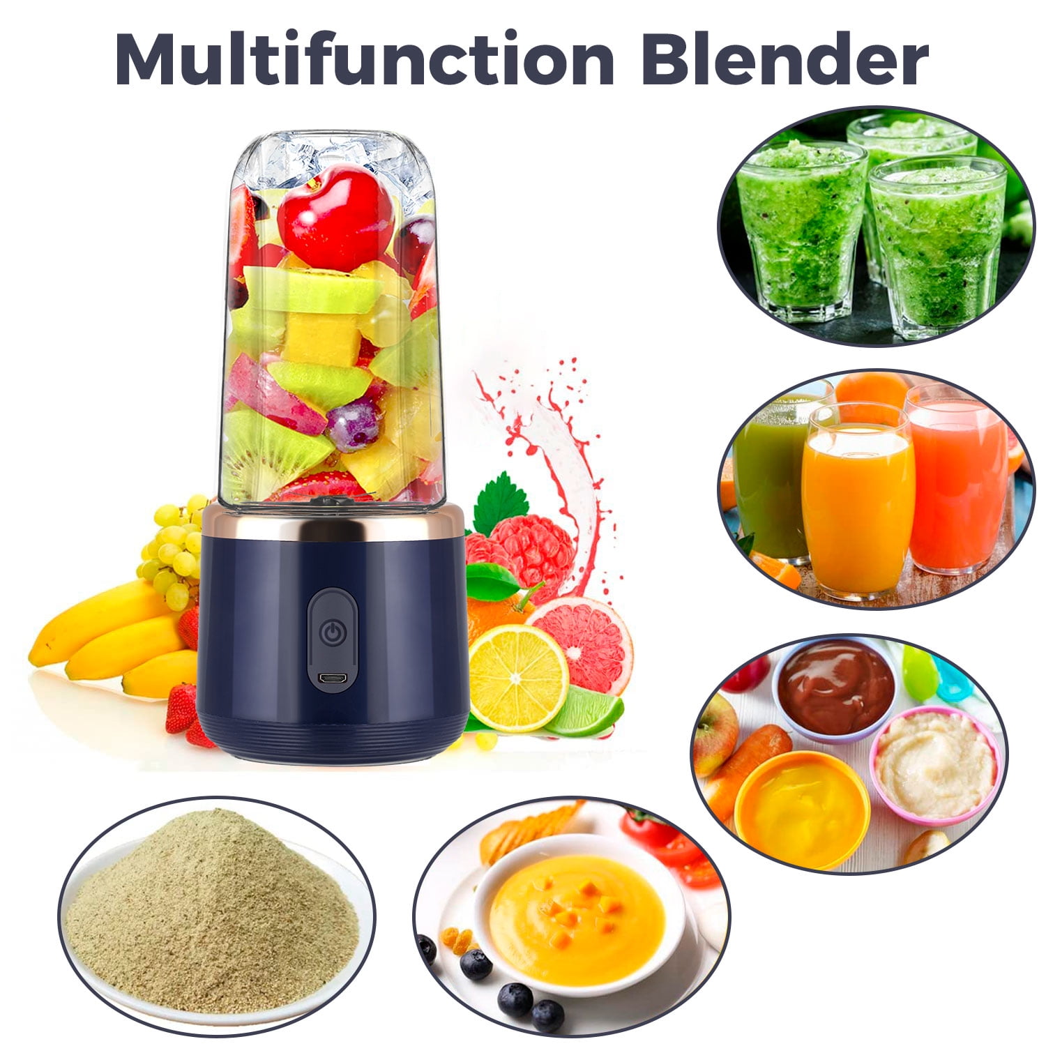  Portable Blender for Shakes and Smoothies USB Rechargeable Mini  Personal Size Blenders Type-C Travel Juicer Cup Frozen Fruit Ice Mixer Baby  Food Maker with Updated 6 Blades BPA Free13.5oz (Purple): Home