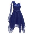 thumbnail image 2 of Kaerm Ruched Chiffon One Shoulder Flower Girl Dresses Kids Junior Bridesmaid Wedding Party Gown Navy Blue 16, 2 of 5