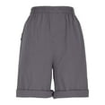 thumbnail image 4 of Horkkom Linen Shorts for Women Summer Elastic Waist Bermuda Shorts Casual Solid Color Button Beach Pants with Pockets Gray 2XL, 4 of 5