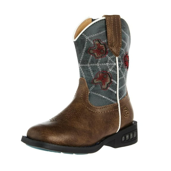 Roper Footwear Boys Toddler Roper Spidie  and Blue Light Up Cowboy Boot 8 Tan