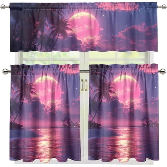 Pink Moon Cloud Kitchen Curtains and Valances Set Tier Curtains Cafe Curtains Kitchen Curtain Combo for Living Room Bedroom Bathroom Farmhouse