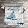 thumbnail image 2 of Ambesonne Cartoon Quilted Coverlet 3 Pcs, Ship Whale Waves, Queen Size, Beige Blue White, 2 of 2