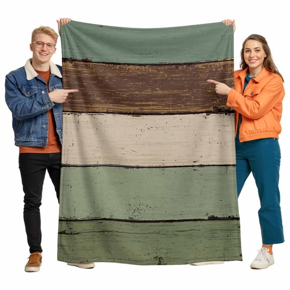 Green Brown Stripes Flannel Blanket for Bed,Travel and Camping, Vintage Wood Background Decoration Super Soft Cozy Blanket for All Seasons 40"x50"