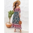 thumbnail image 5 of Women's Floral Flounce Sleeve Midi Dress 100% Rayon Elegant Everyday Wear Ideal for Spring and Summer Events Occasions, 5 of 13