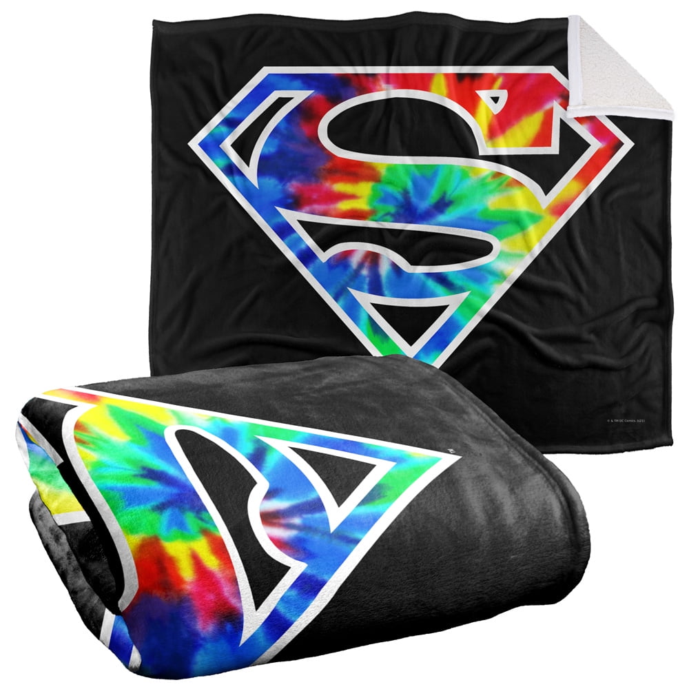 Superman Blanket, 50"x60", Superman Tie Dye Logo Silky Touch Sherpa Back Super Soft Throw
