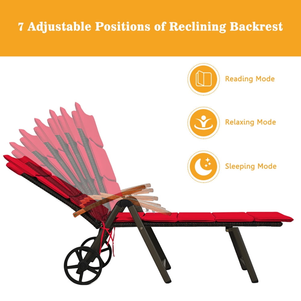 Aimee Lii Outdoor Chaise Lounge Chair Rattan Lounger Recliner Chair, Patio Loungers, Red Aimee Lii Outdoor Chaise Lounge Chair Rattan Lounger Recliner Chair, Patio Loungers, Red