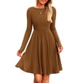 thumbnail image 1 of Vestido PRETTYGARDEN de Punto Acanalado en Línea A Manga Larga Marrón Talla L, 1 of 8